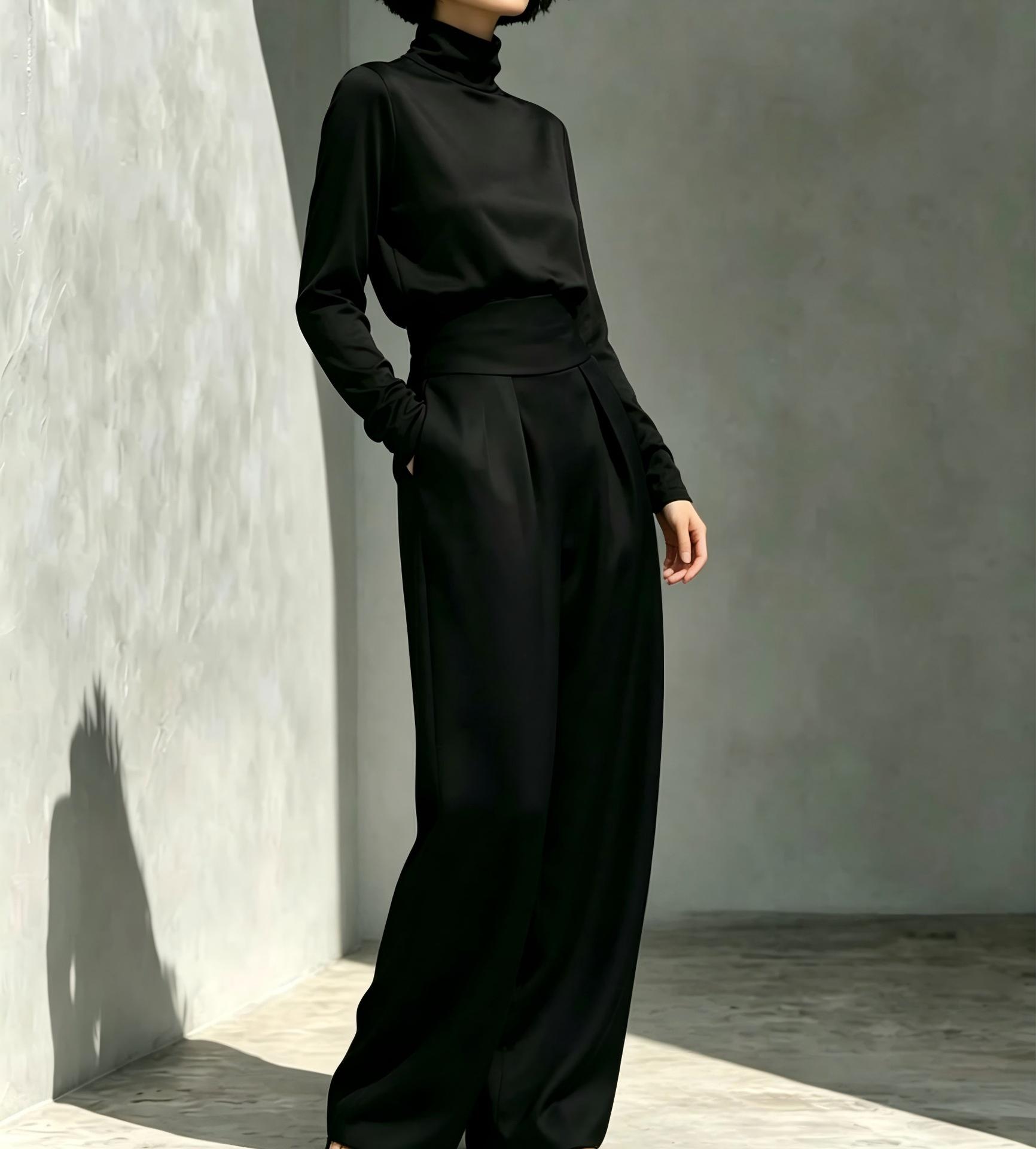 2026 Autumn Winter New Cross Border Trade European And American Women's Fashion Independent Brand Solid Color High Neck Long-Sleeve Long Pants Casual Set For Women