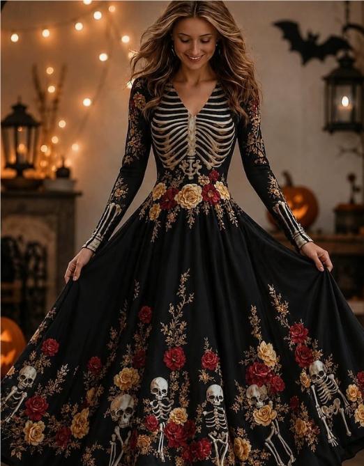 Digital Printed American Fashion Halloween Witch Dress