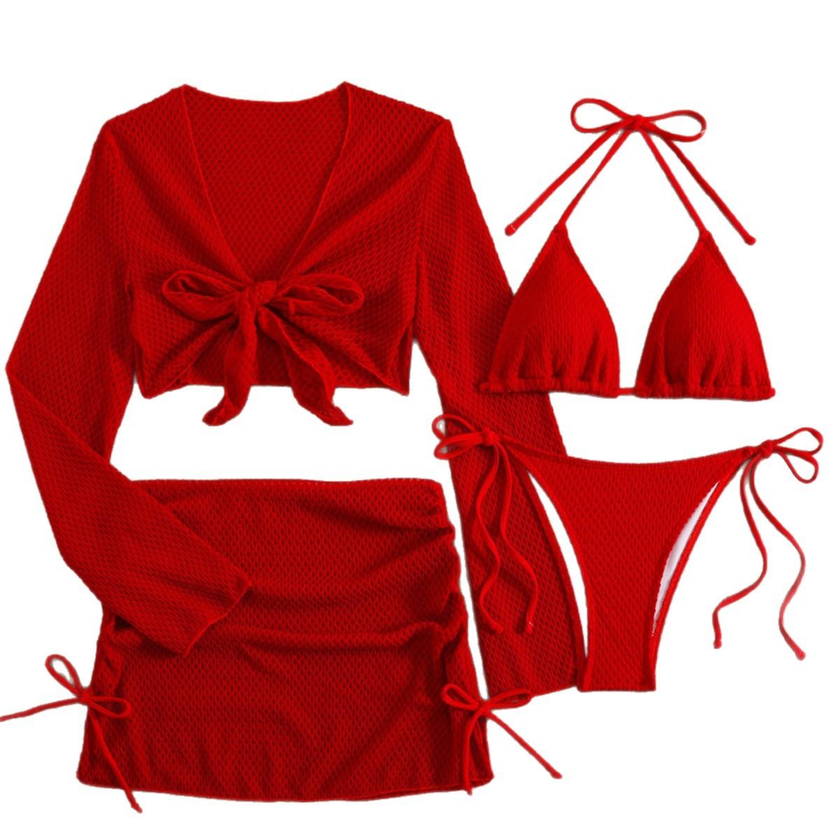Cross-border Lightweight Sheer Lacey Off-white Vacation Swimsuit Set