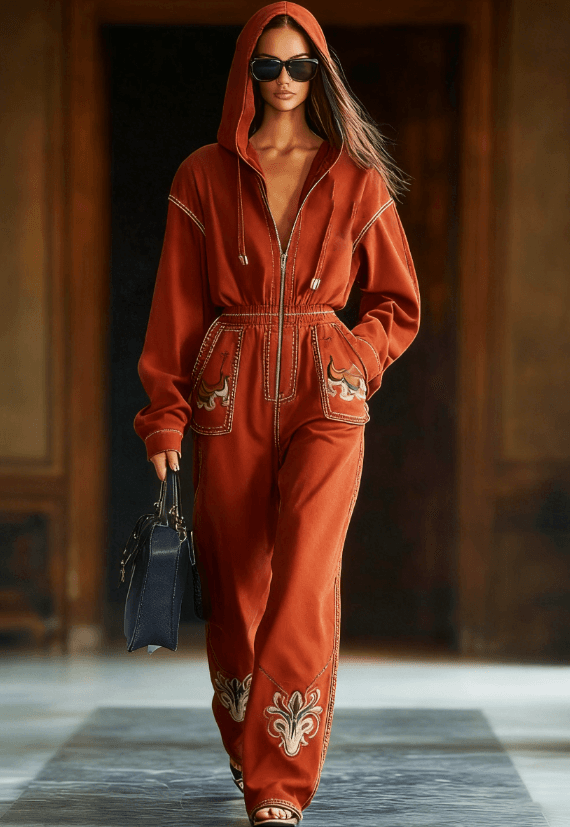 Vintage Distressed Denim Hooded Badge Jumpsuit