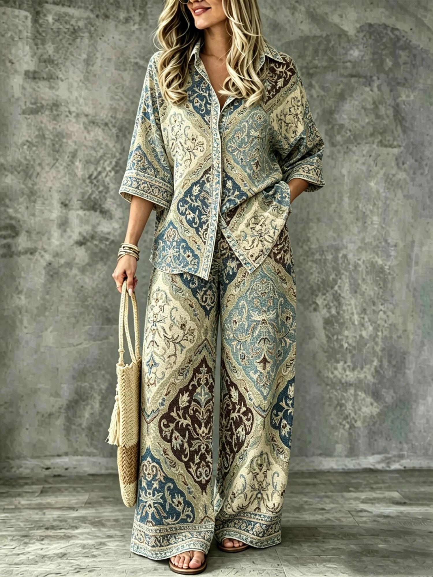 Spring Summer Womens Shirt Set With Digital Print