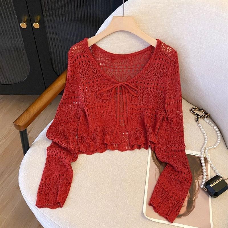 Knitted Long Sleeve Sun Protection Thin Cardigan Blouse Ice Silk Air Conditioning Top