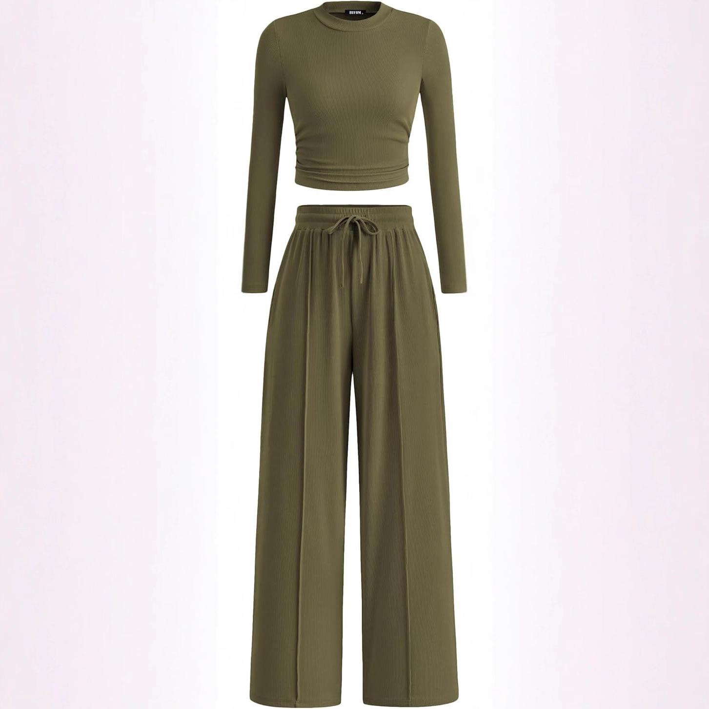 Women's Rib Fashion Navel Casual Suit