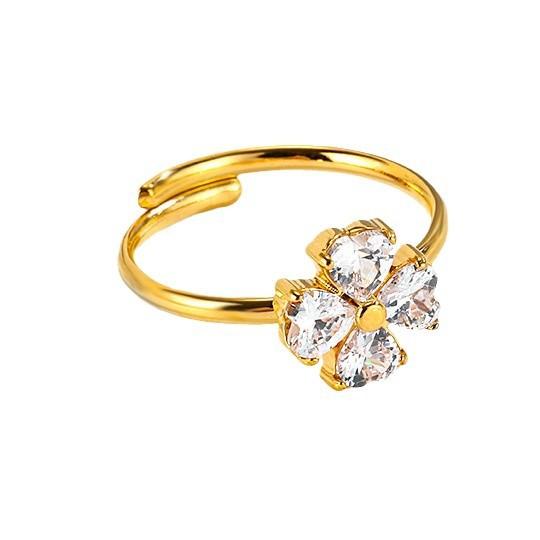 Stainless Steel Flower-shaped Zircon Adjustable Ring For Women