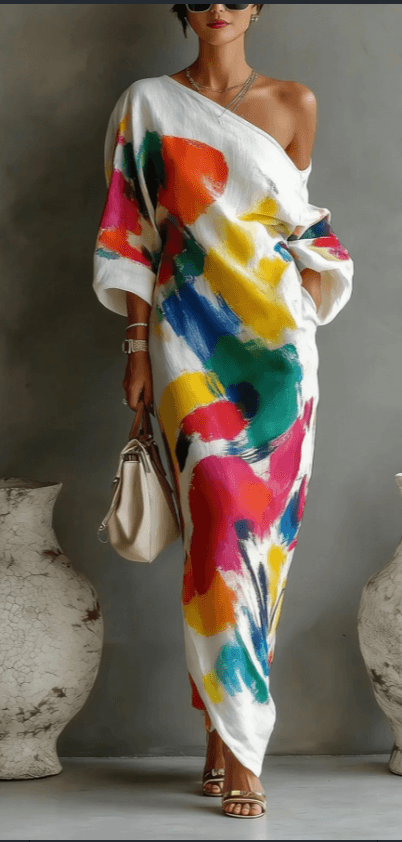 Linen One-Shoulder Maxi Dress