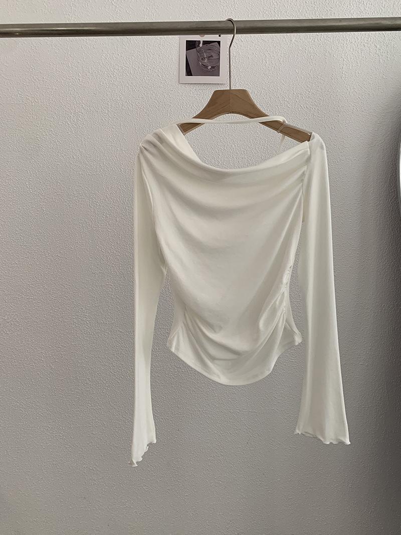 Shoulder Collar Solid Color Slim Fit Slimming Long Sleeves Inner Bottoming T-shirt