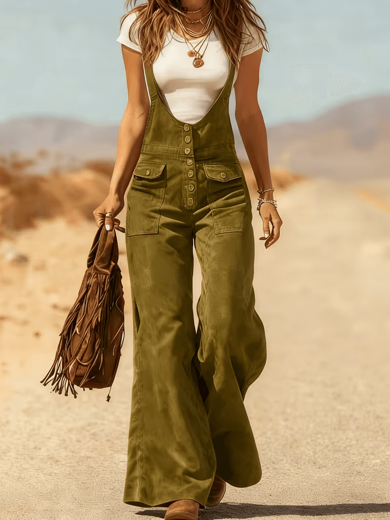 Suspender Button-decorated Wide-leg Casual Jumpsuit