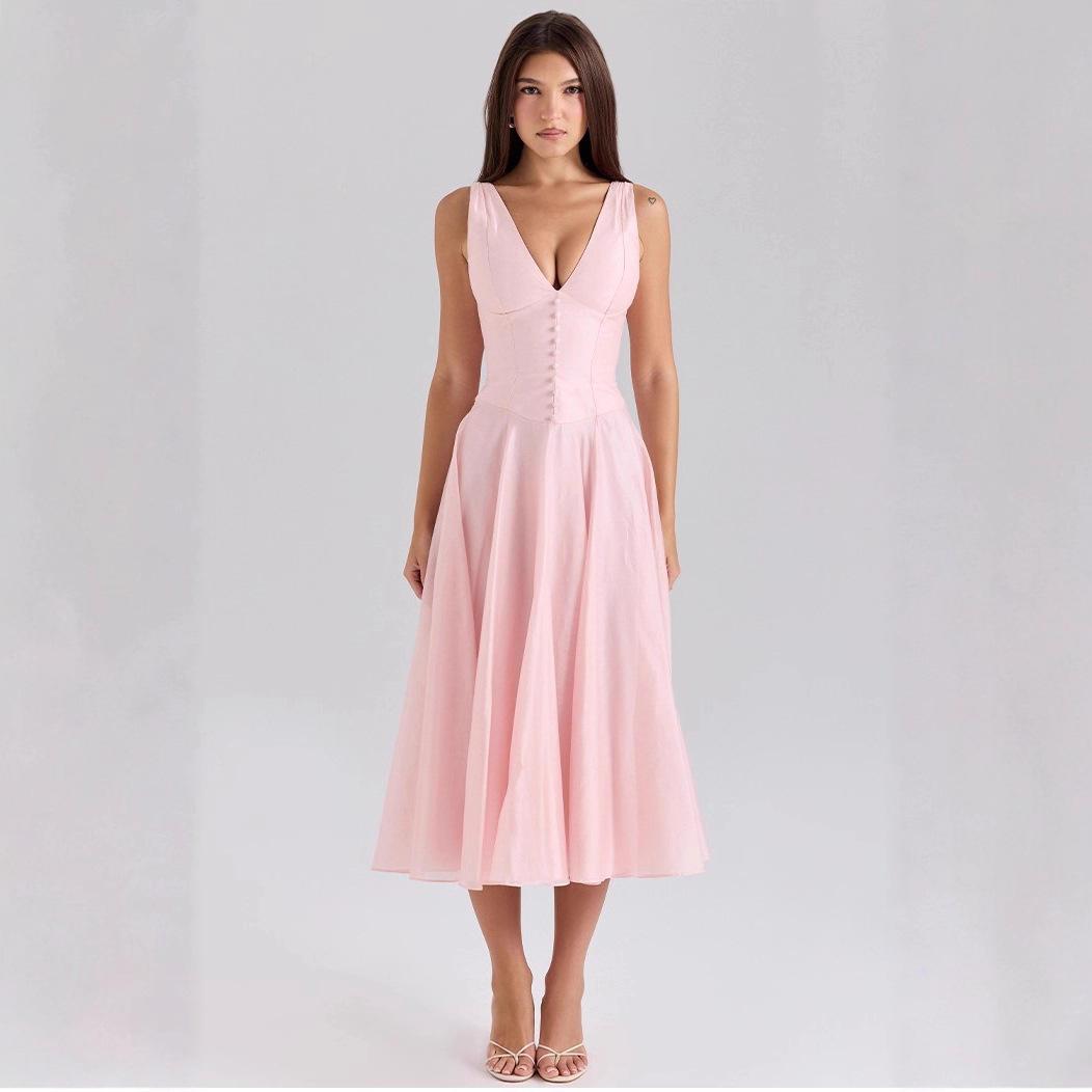 French Gentle Pure Desire Elegant Sexy V-neck Waist-controlled Slimming Dress