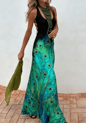Casual Tie-dye Spaghetti Strap Fitted Long Dress