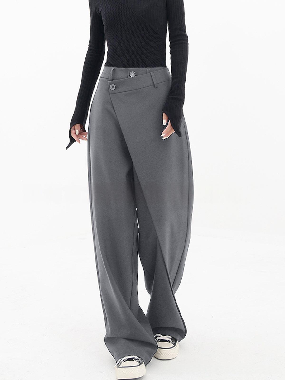 Womens Irregular-length Trousers With Asymmetric Layered Buttons