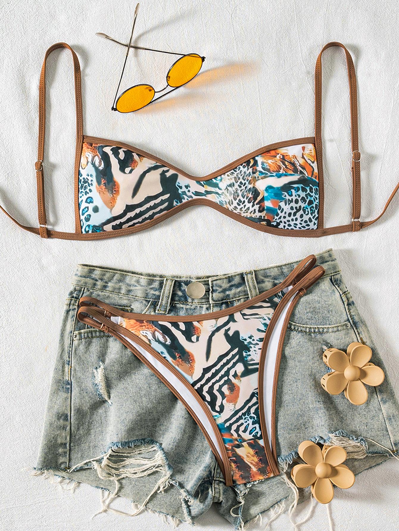 Bandeau Backless Lace-up Bikini Two-piece Swimsuit