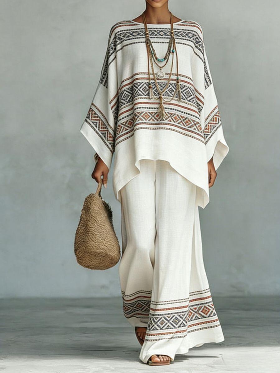 Women's Floral Print Linen Wide-Leg Two-Piece Set