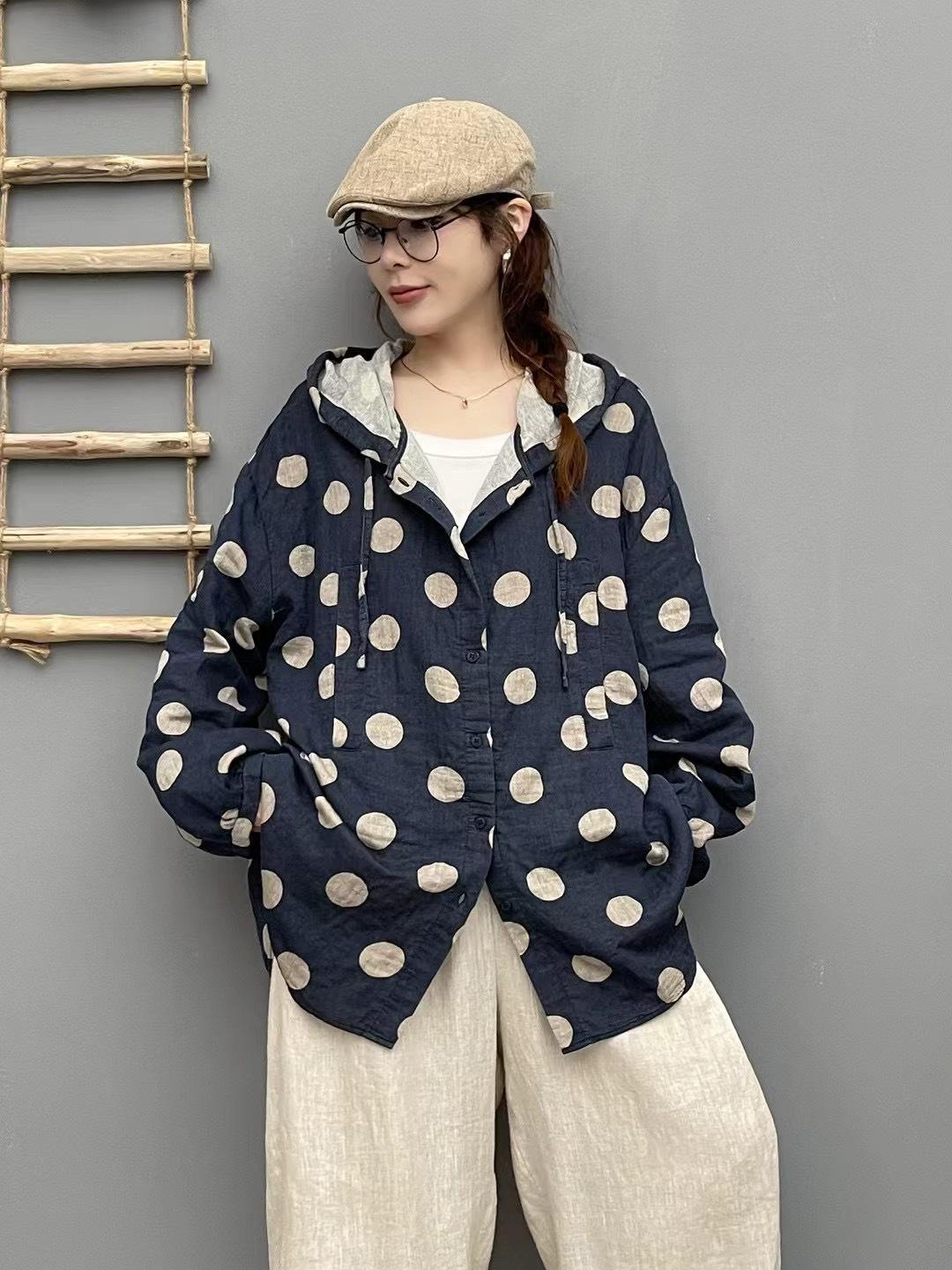 Womens Cardigan Hoodie With Polka-Dot Print