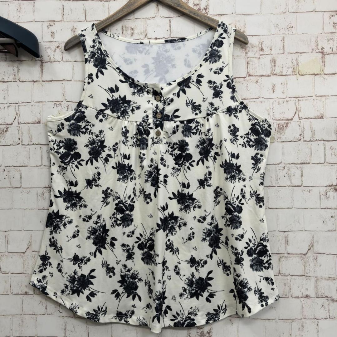 Womens Floral-Print Crew-Neck Knitted Sleeveless Tank Top