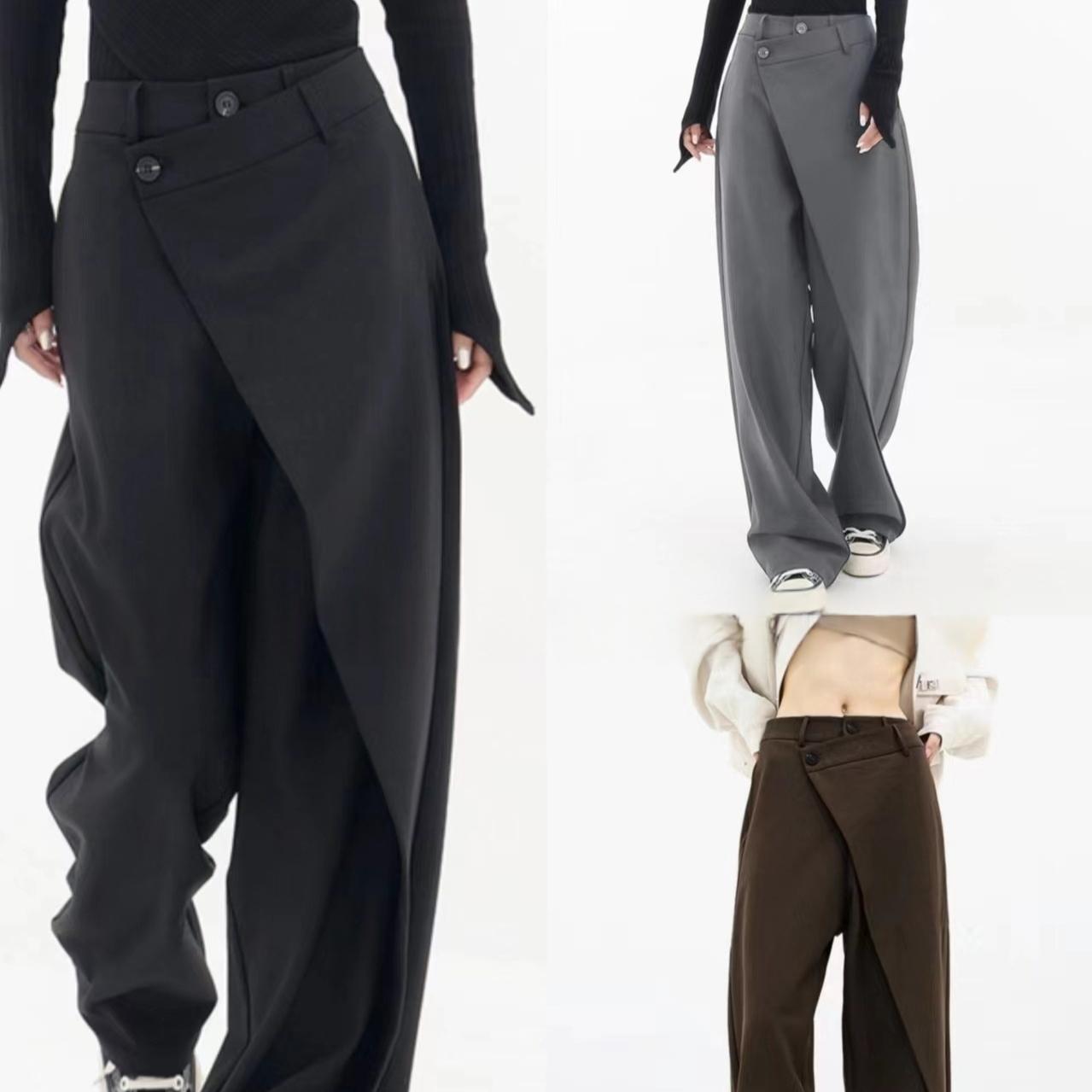 Womens Irregular-length Trousers With Asymmetric Layered Buttons