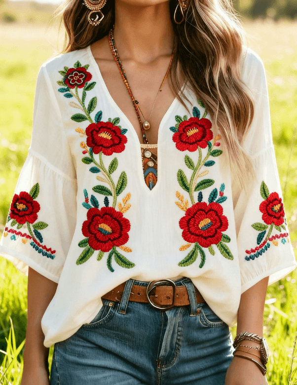 Omen's Bohemian Retro Floral T-Shirt