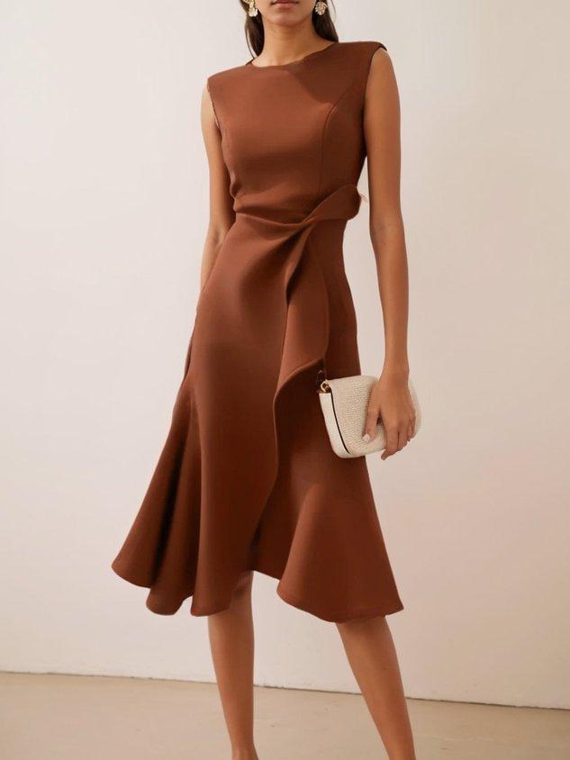 Women's Bow-knot Sleeveless Dress Summer Round Neck Red Temperament