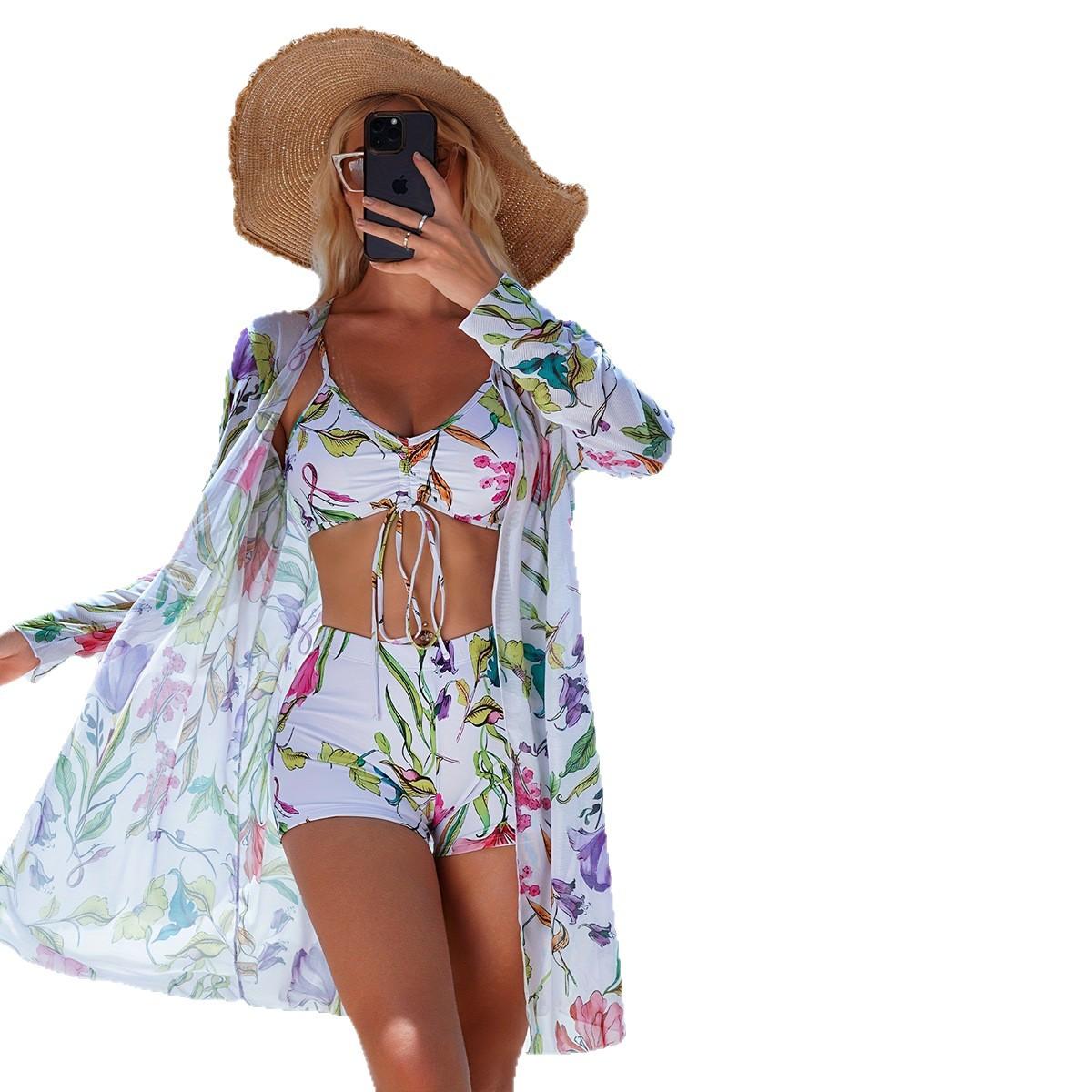 Womens Three-piece Bikini Swimsuit With Boxer-style Bottoms