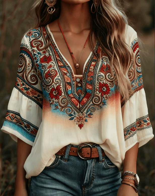 Women's Bohemian Retro Floral T-Shirt