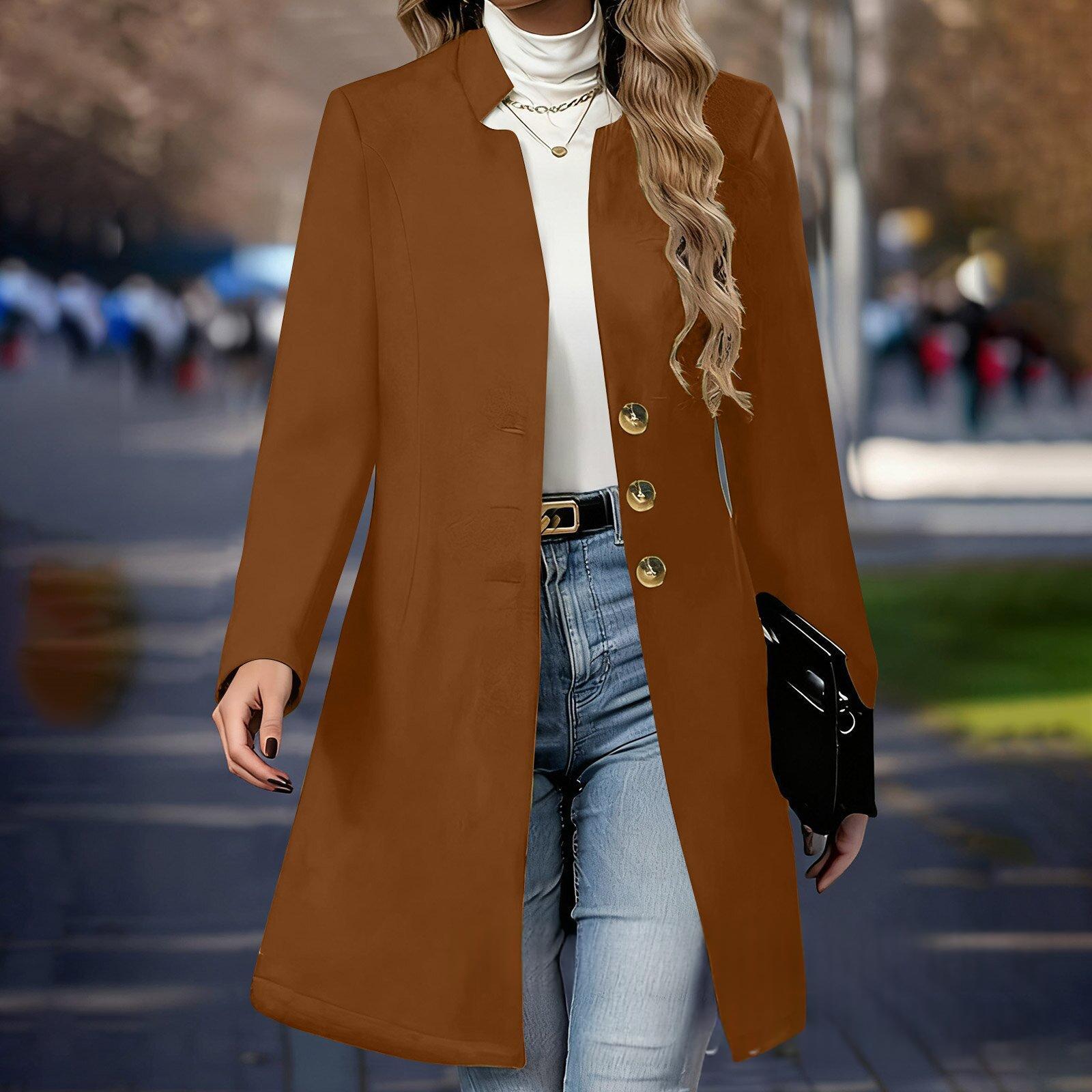 AutumnWinter Slim-Fit Solid-Color Womens Wool Coat