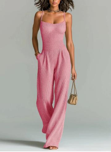 Women's Casual Ribbed-Texture Sleeveless Solid Color Jumpsuit