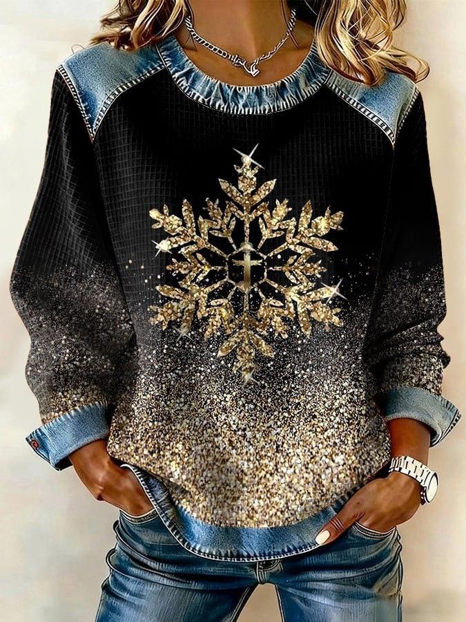 Retro Loose-fitting Pullover With A Printed Crew Neck