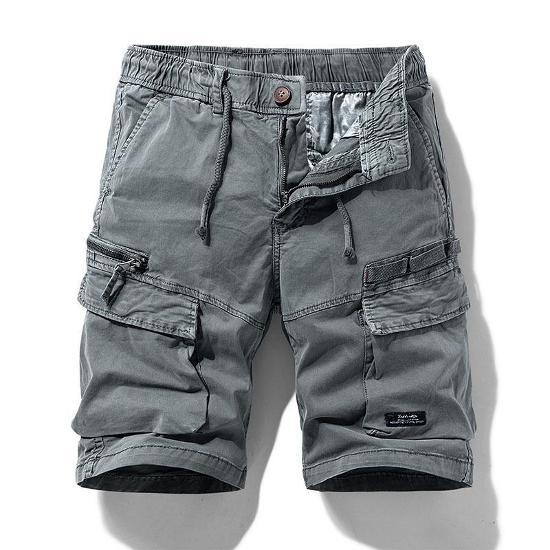 Solid-color Loose-fit Cargo Shorts For Men