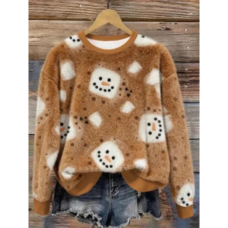 Womens Autumn Winter Christmas Cartoon Puppy Crew-Neck Sweatshirt