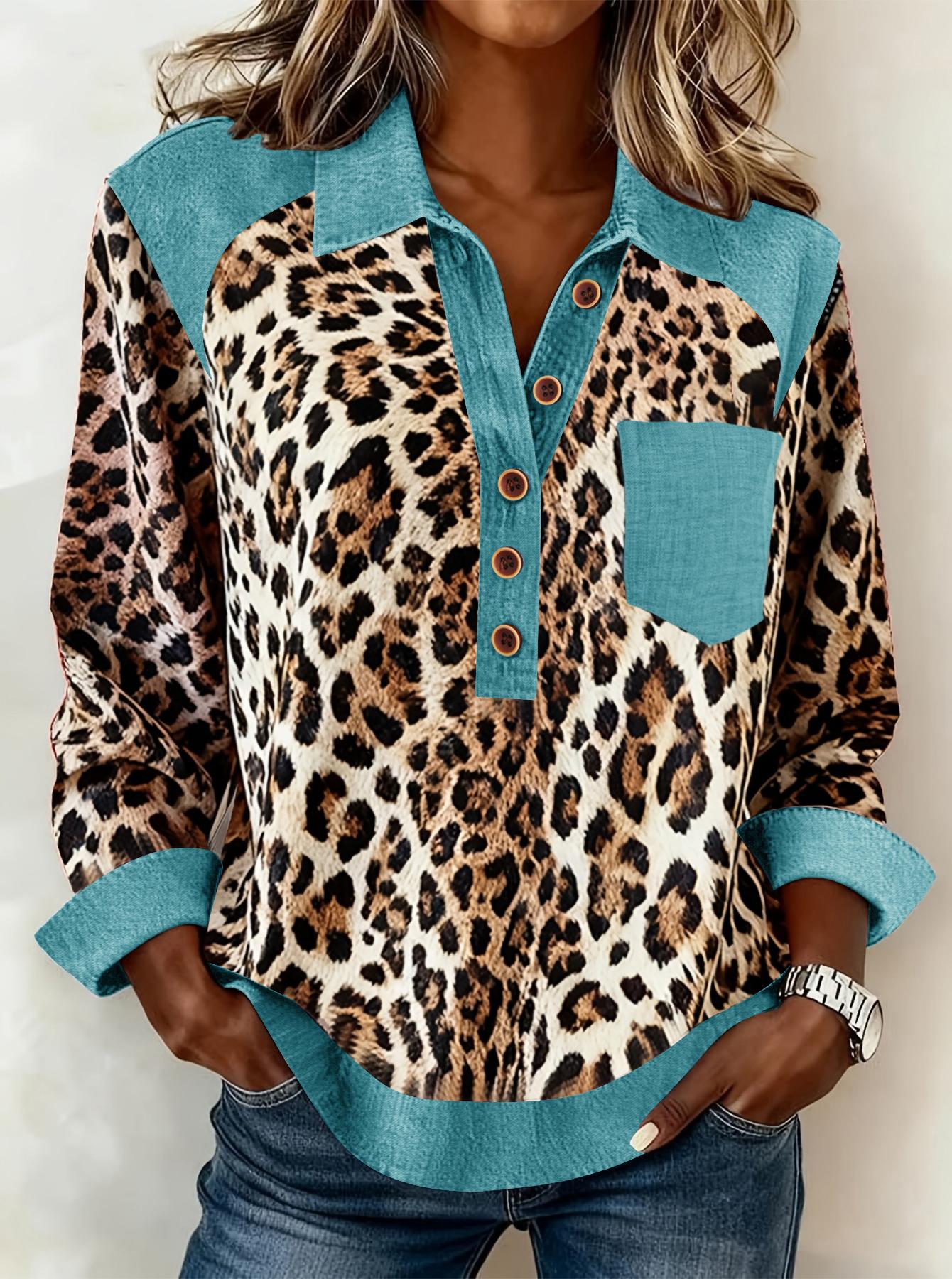 Denim Patchwork Collar Button-down Casual Long-sleeved Top
