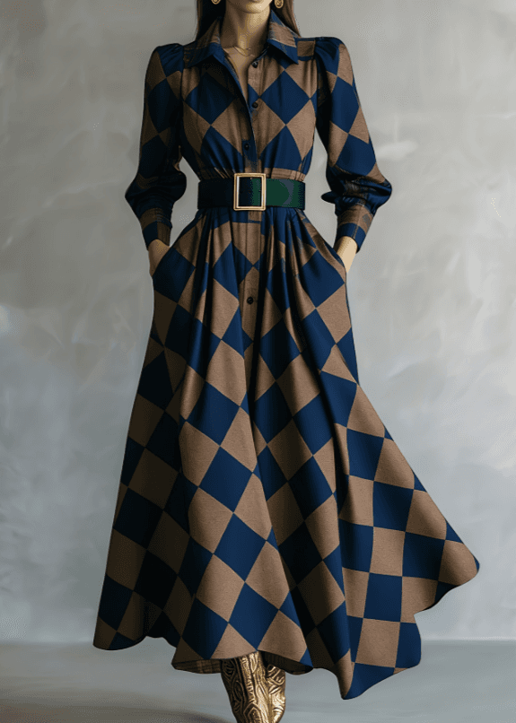 Waist-cinching Shirt Collar Casual Long Dress