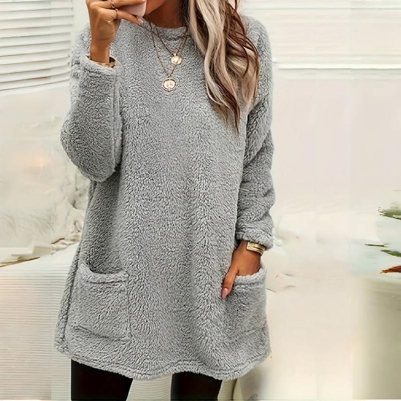 Women's Long Sleeved Pocket Plush Hoodie T-shirt