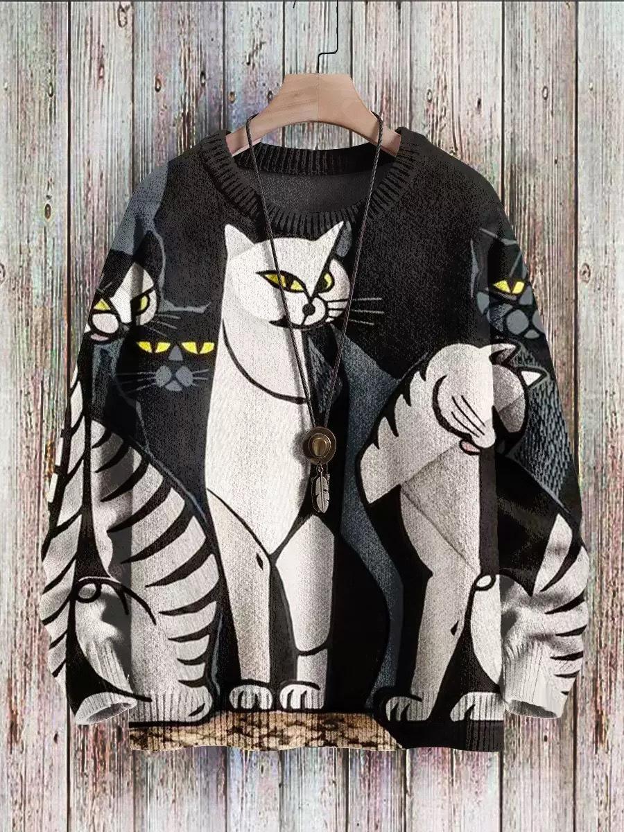 Women's 3D Printed Loose Long Sleeved Sweater