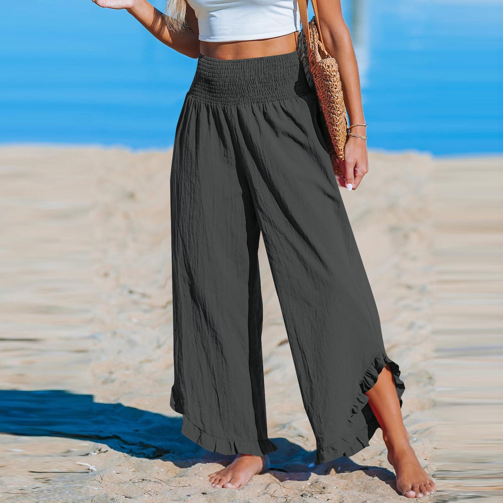 Pleated Asymmetrical Hem Cotton-linen Loose-fit Casual Pants