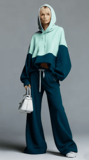 Color-blocked Hoodie And Wide-leg Pants Two-piece Set