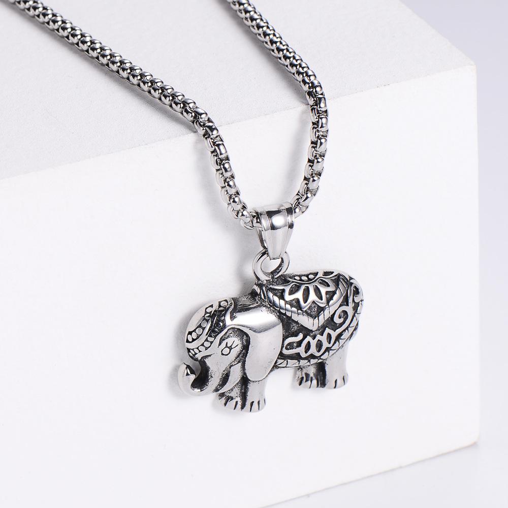 European And American Mens Stainless Steel Elephant Pendant Necklace
