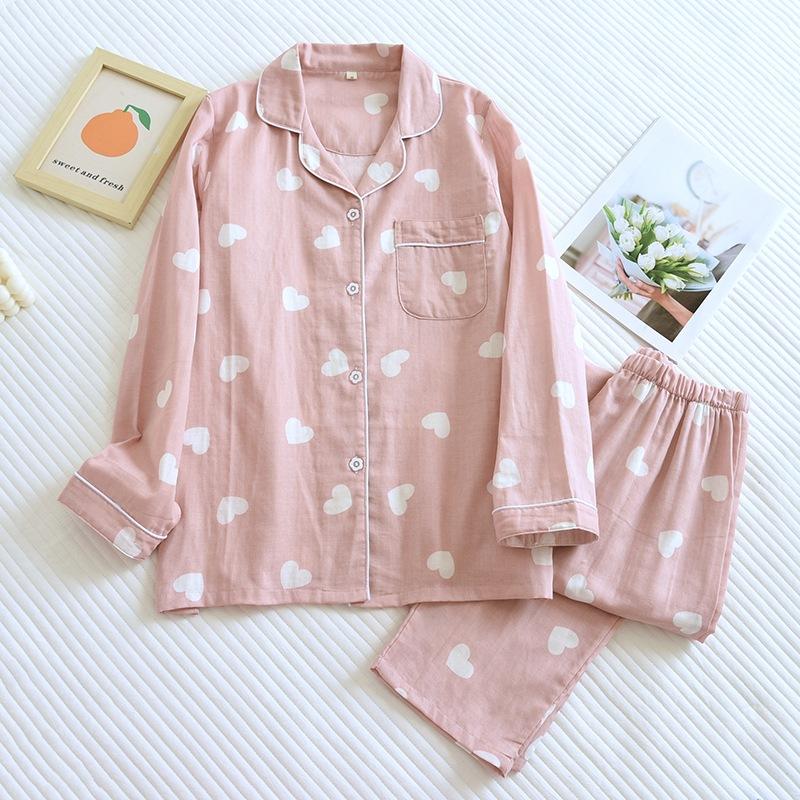 Spring And Summer Thin Double-layer Cotton Gauze Pajamas Women's Long Sleeve