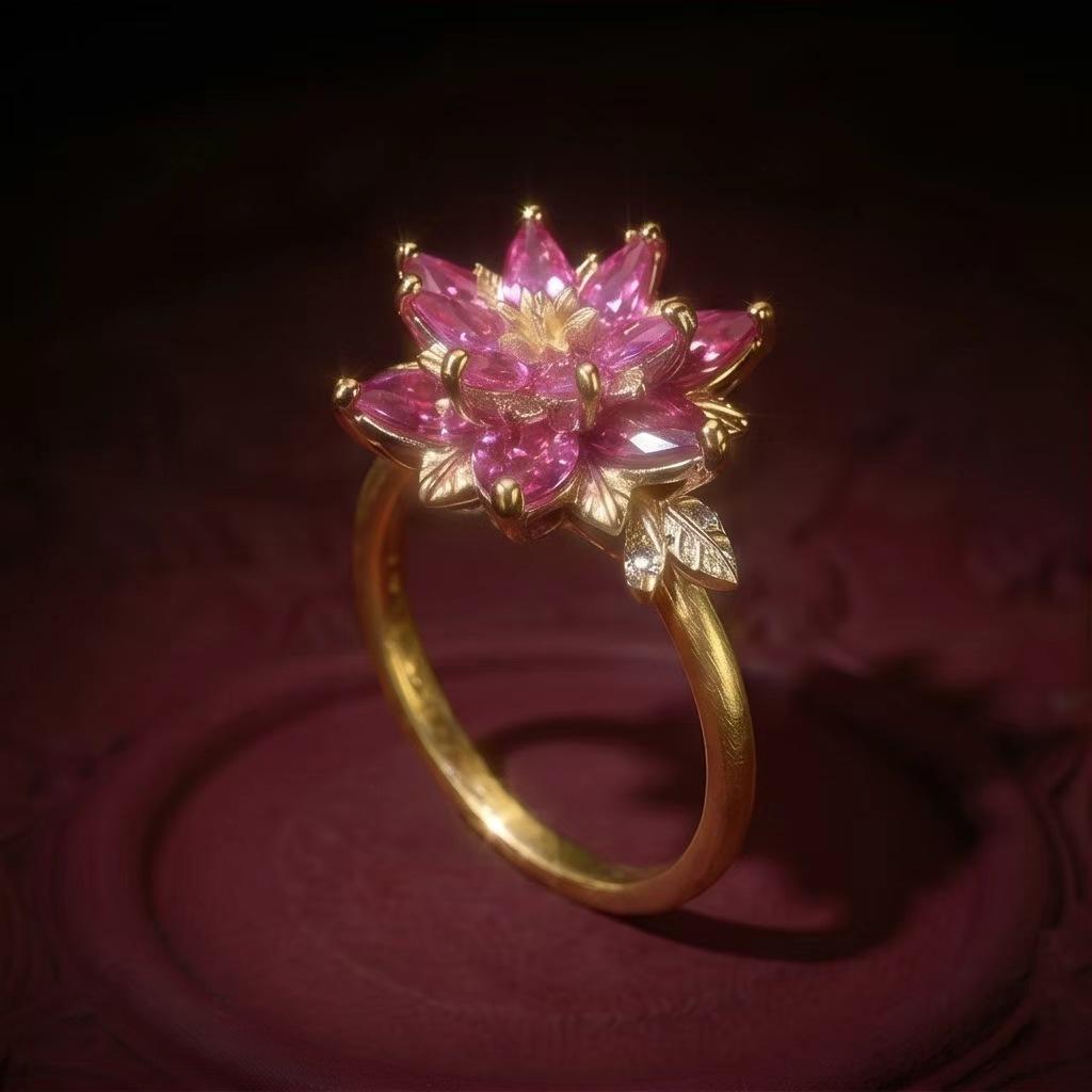 Fashionable Copper Double-layer Flower Ring