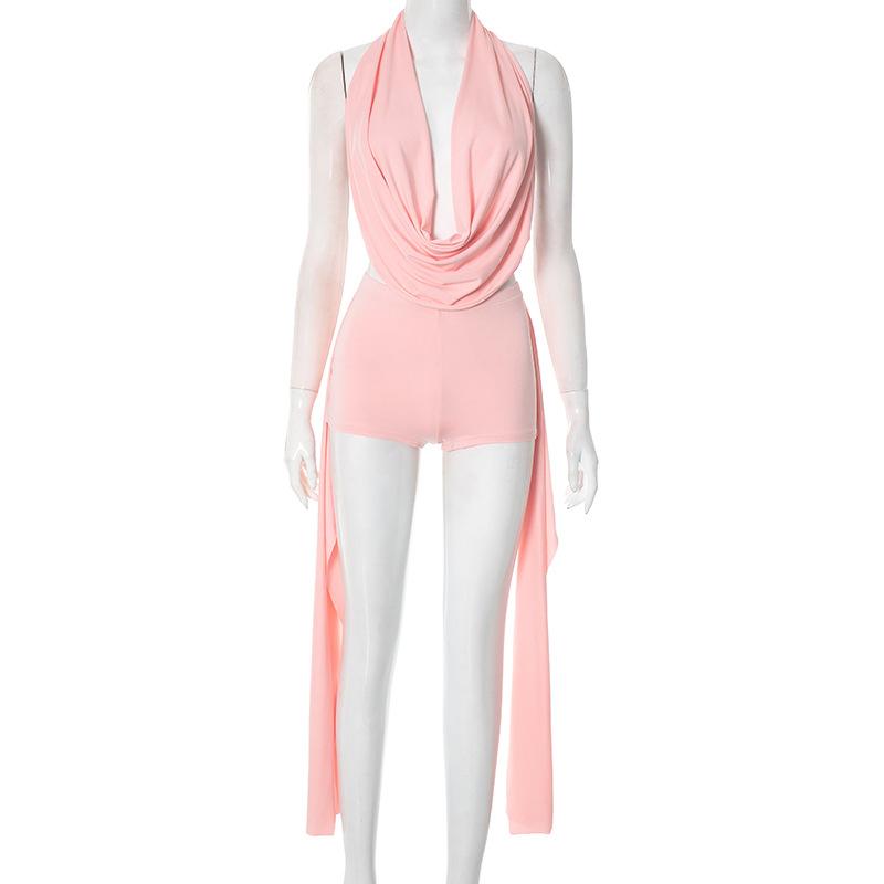 Women's Spring And Summer Halter Stacked Top Ribbon Knot Suit