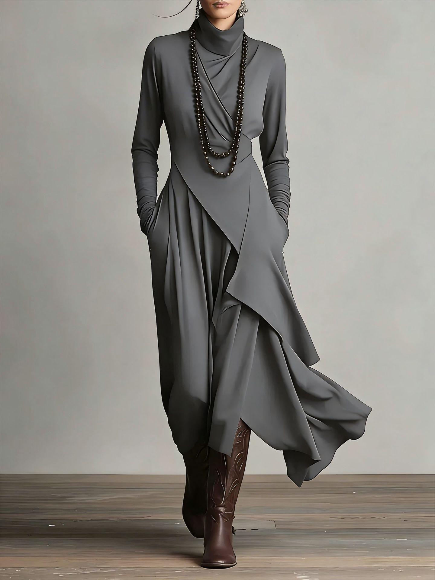 Women's Solid Color Cross Sleeve High Neck Dress Elegant Long Sleeve Bodycon Party Evening Gown Casual Daily Wear Clothing