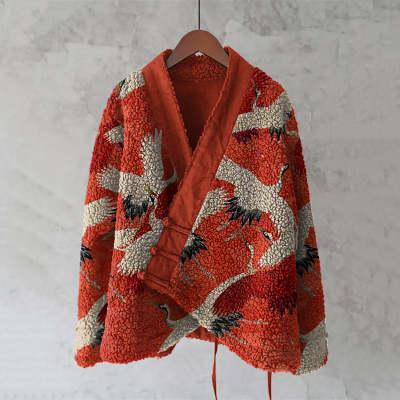 Womens Fleece Sweater With 3D Digital Floral Print In Japanese Style