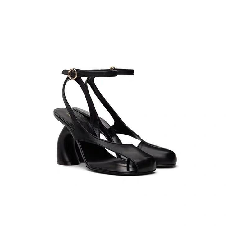 Stiletto Peep-toe Sandals With A Square Toe And A Strappy Ankle Buckle