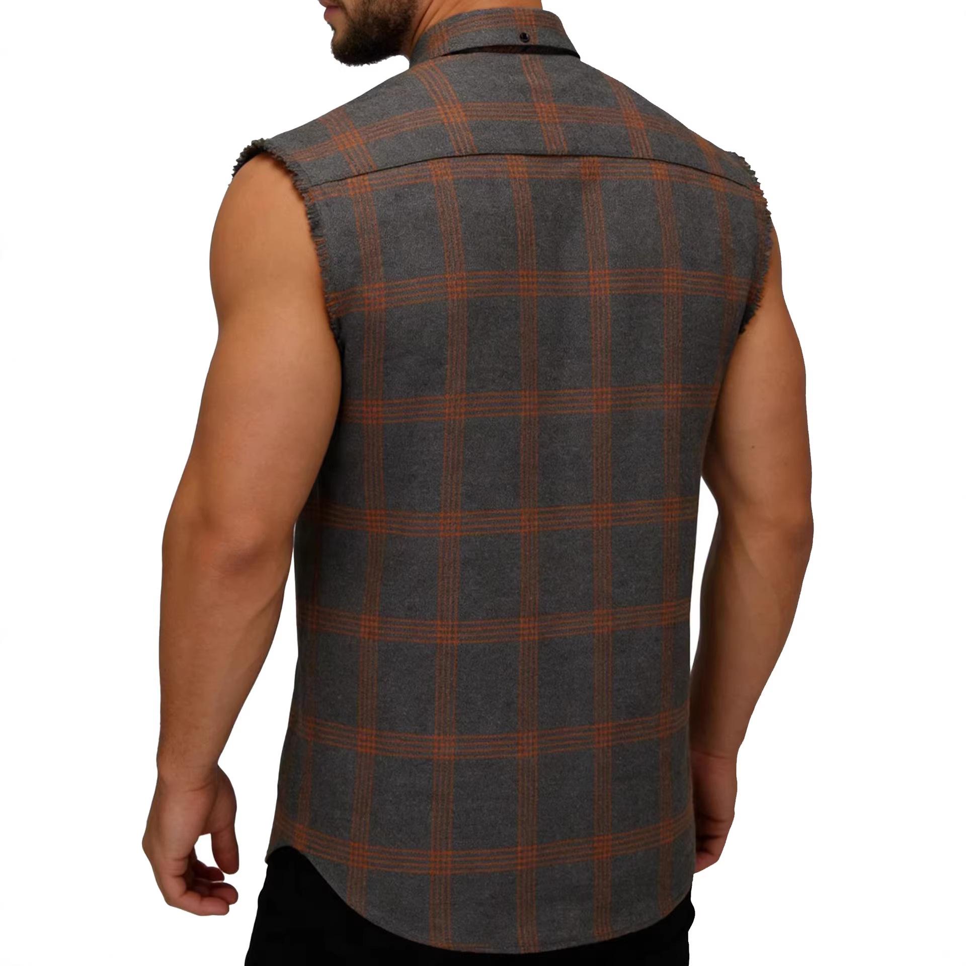 Men's Retro Plus-Size Plaid Sleeveless Lapel Shirt