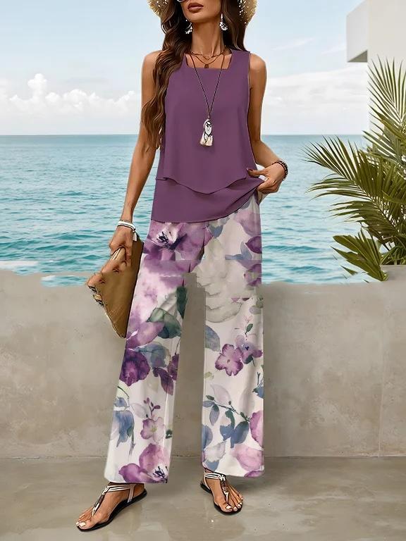 Women's Sleeveless Double-layer Vest Pants Suit