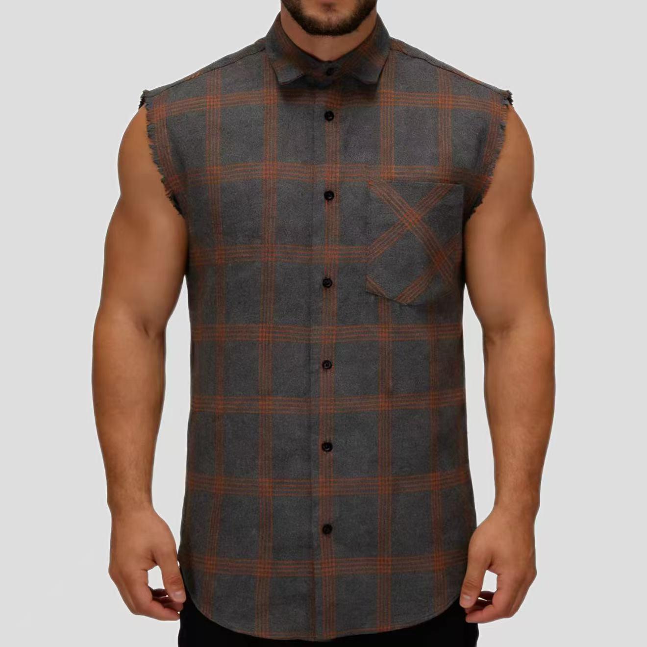Men's Retro Plus-Size Plaid Sleeveless Lapel Shirt
