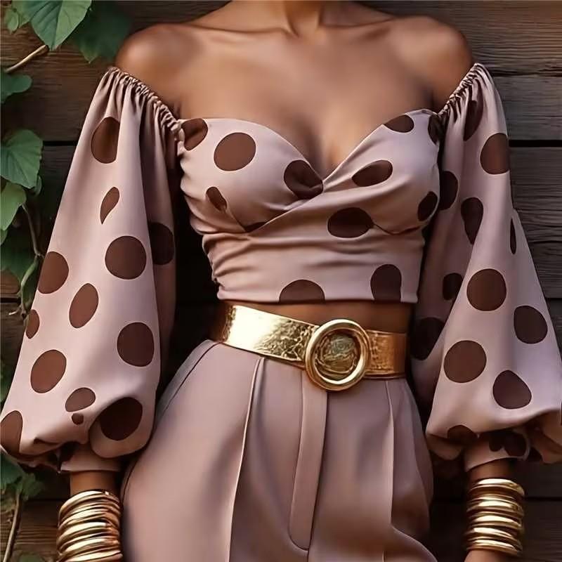 Vintage  Leopard Off Shoulder Puff Sleeve Crop Top