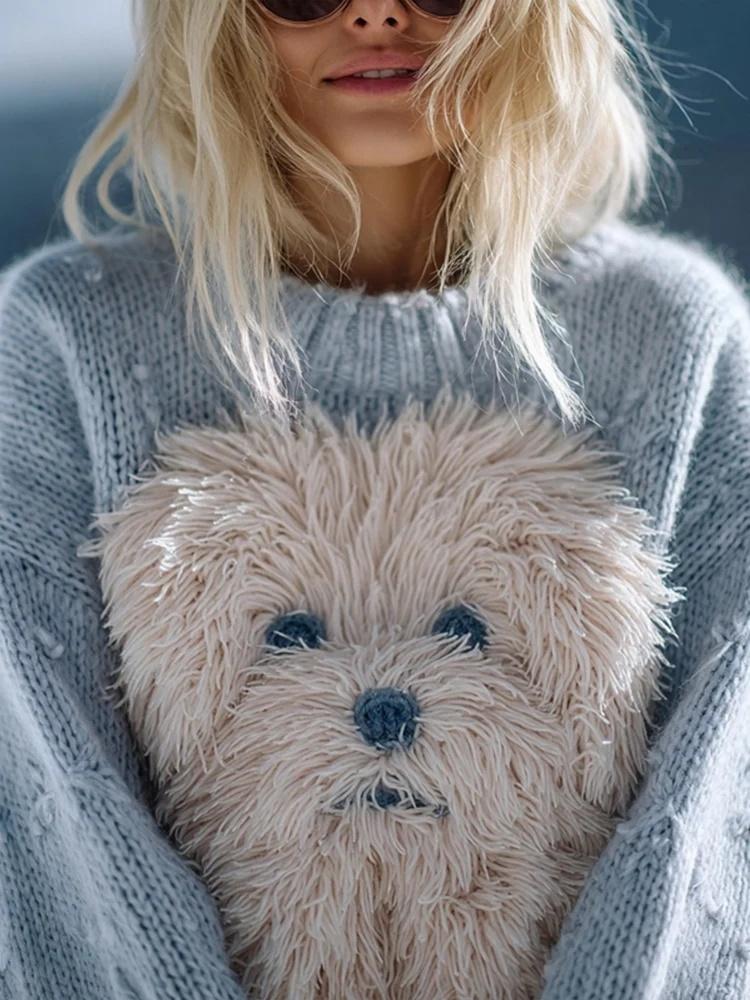Womens Soft Cozy Crew-neck Long-sleeve Sweater For Fall And Winter