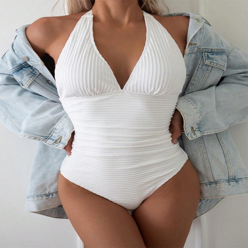 Womens Solid-color One-piece Swimsuit Bikini