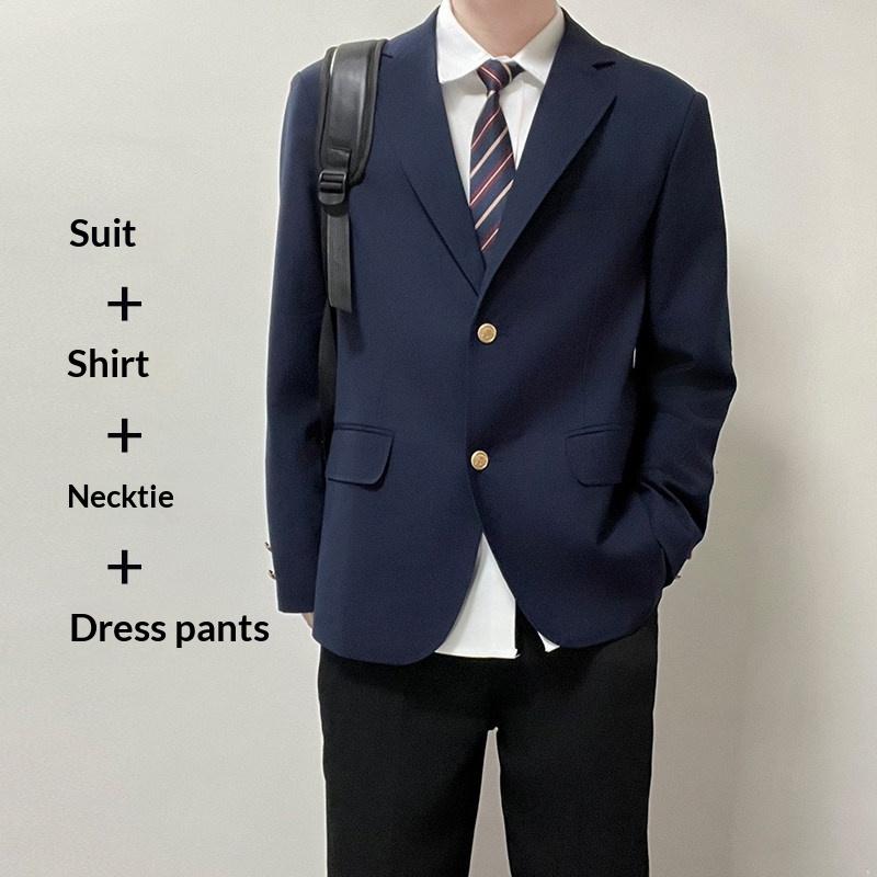 Dark Blue Casual Suit Jacket Set