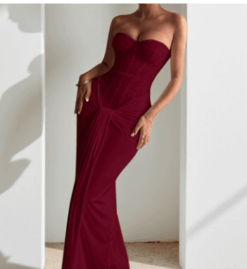 Evening Dress Long Skirt Waist-cinching Slim Ribbon Strapless Elegant Dress