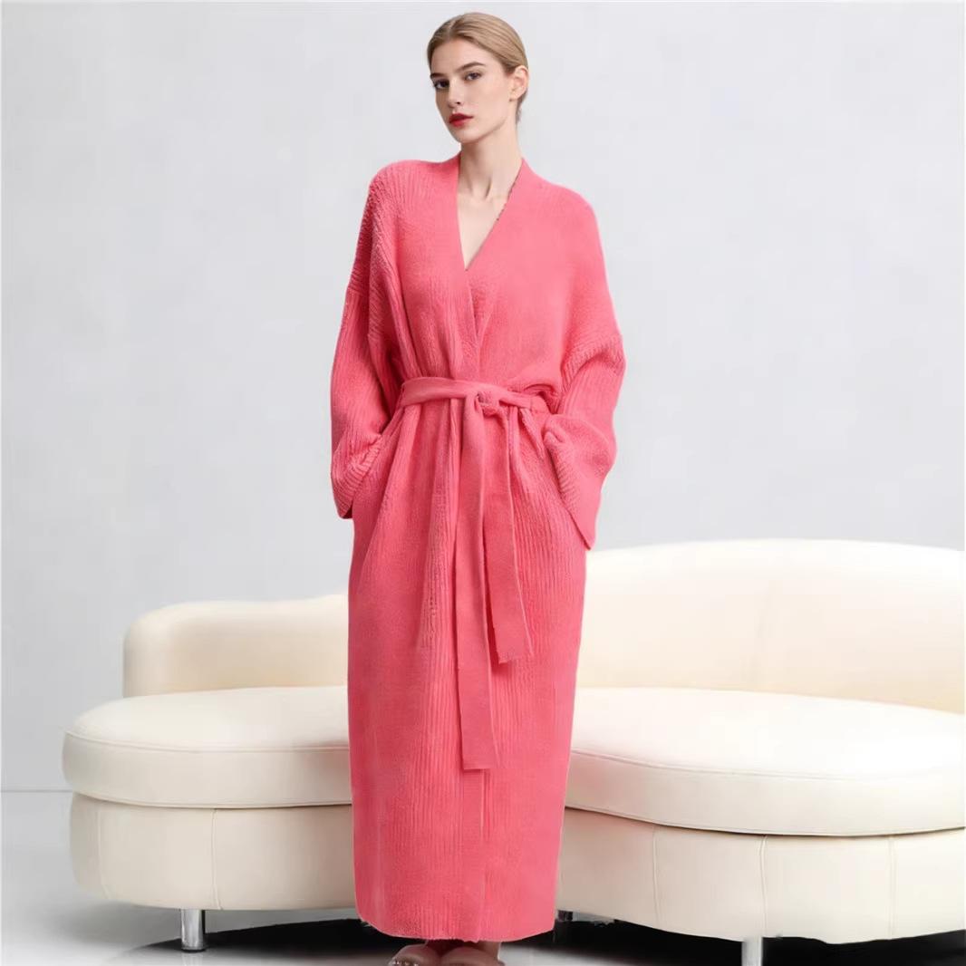 Solid-color Cardigan-style Nightgownbathrobesoft And Cozy